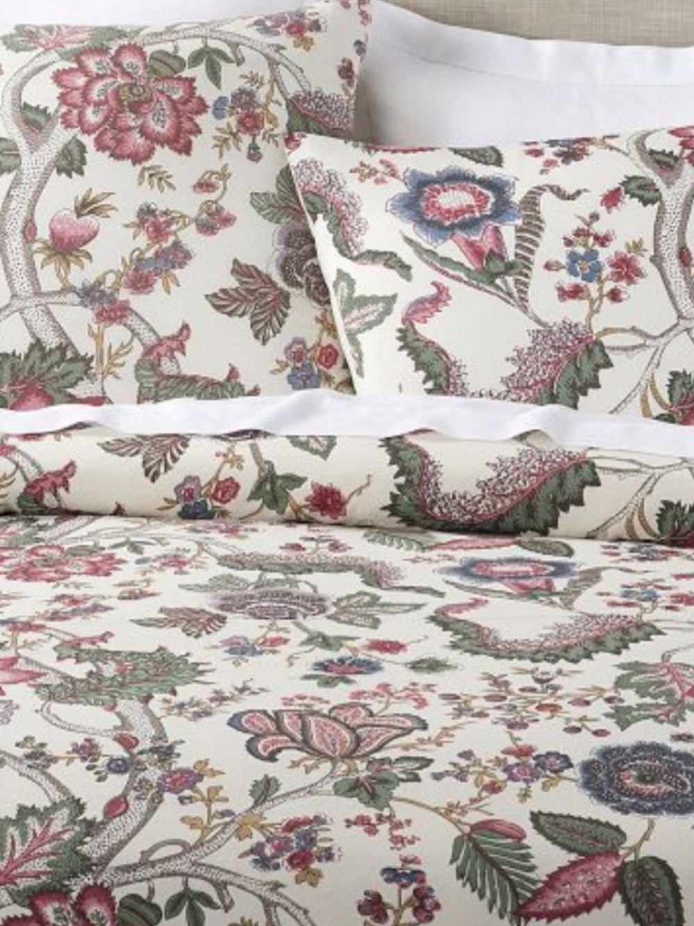 Palampore Print Queen  Duvet Cover Queen- Floral Print in Cream, Pink, green